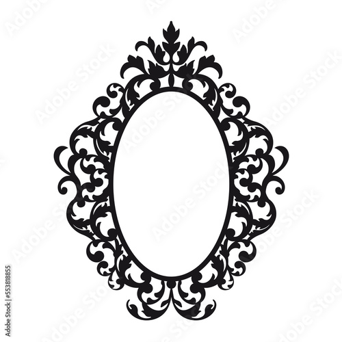 Empty antique, baroque picture frame silhouette, blank template, black illustration over a transparent background, PNG image