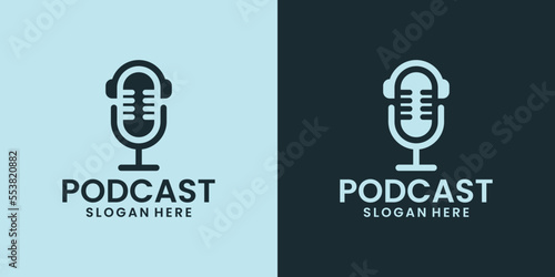 Luxury podcast headphone logo design combination