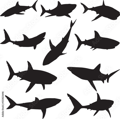 Shark silhouettes set vector illustration