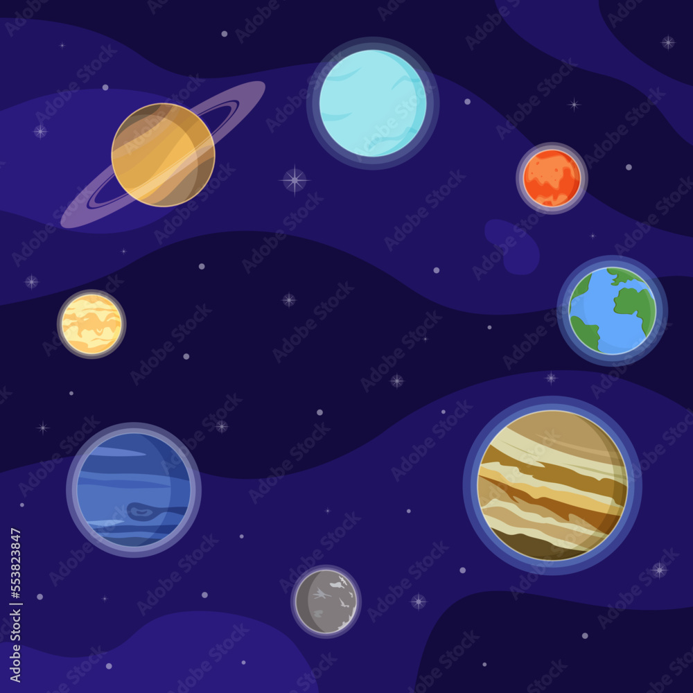 Beautiful set of vector planets. Nice space set. Vector illustration in cartoon style.