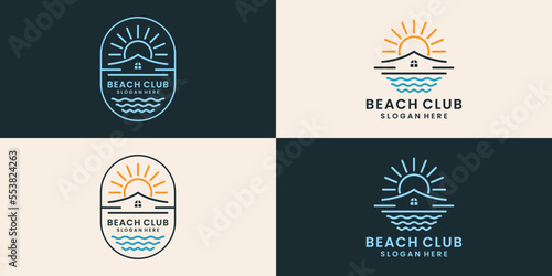 Beach club and resort illustration logo design inspiration