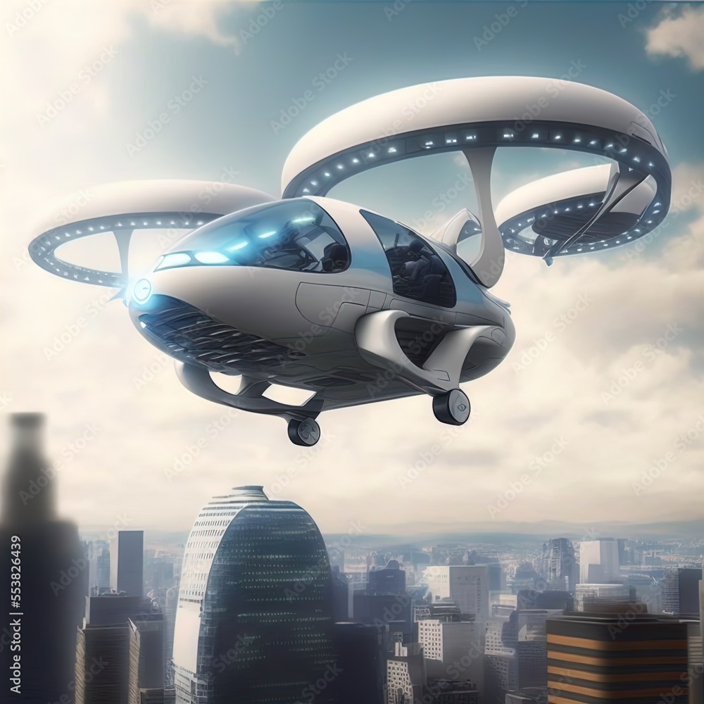 Flying car of the future. Autonomously piloted robo-taxi. Flying car of the future. Autonomously piloted robo-taxi.