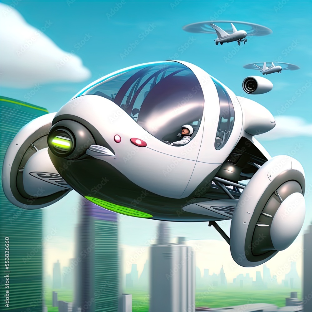 Flying car of the future. Autonomously piloted robo-taxi. Flying car of the future. Autonomously piloted robo-taxi.