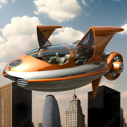 Flying car of the future. Autonomously piloted robo-taxi.	 photo