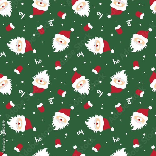 Happy Santa Claus. Happy New Year. Cute seamless pattern with Santa in a hat. Christmas background. Vector illustration.