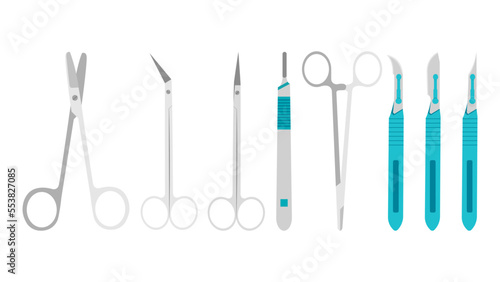 Fotografie, Obraz Set of surgical instruments in a flat style