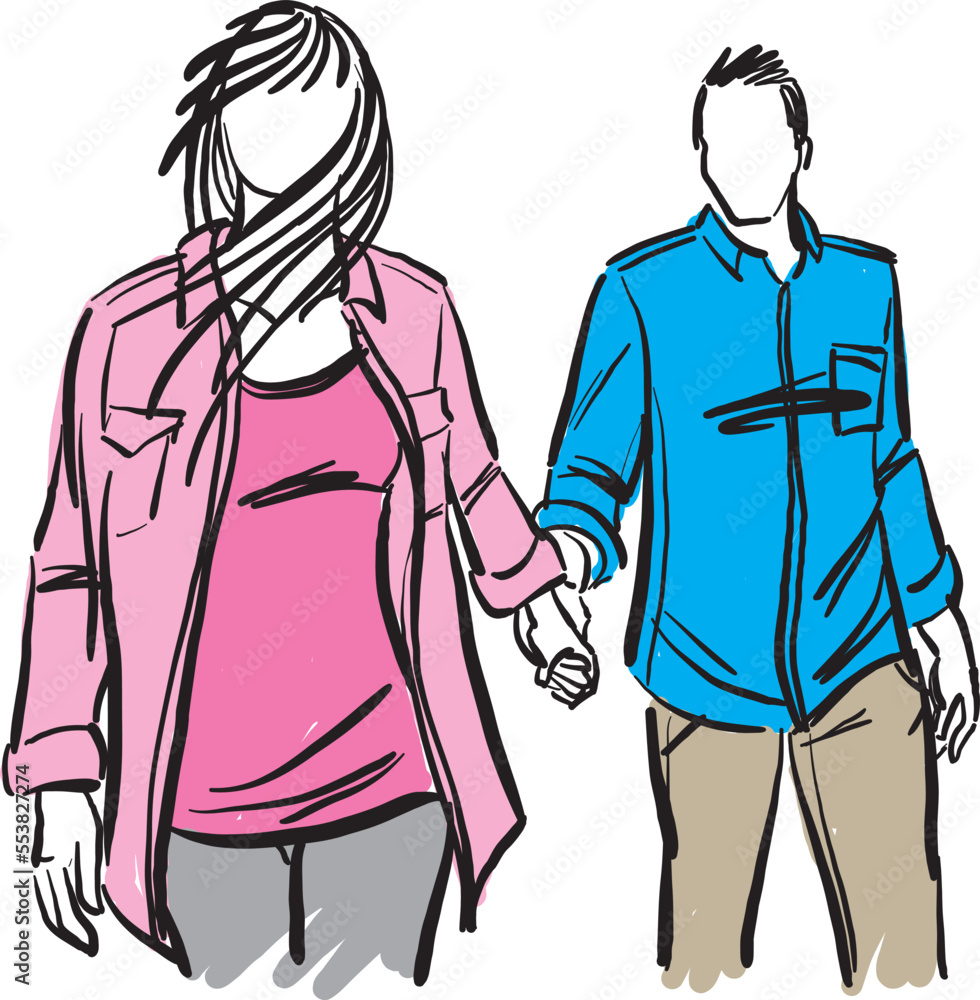 romantic happy couple 2 man and woman holding hands in love concept vector illustration romantic happy couple 2 man and woman holding hands in love concept vector illustration