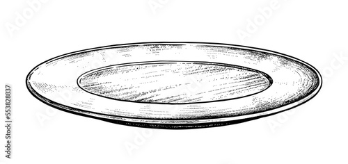 Vector illustration of empty plate. Vintage style drawing isolated on white background.