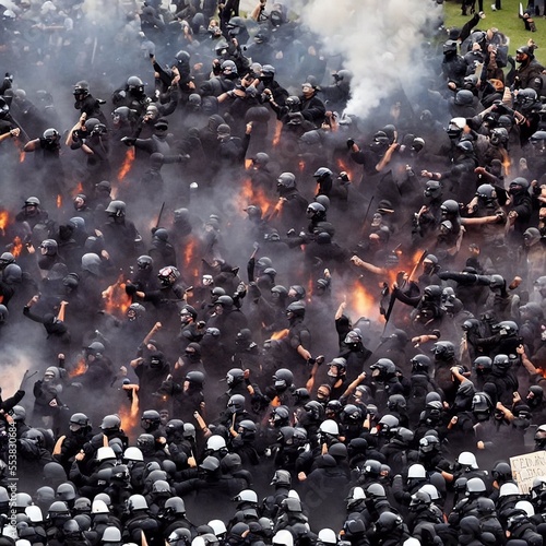 Crowd of riot police photo