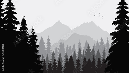 mountains and forest silhouette design vector isolated
