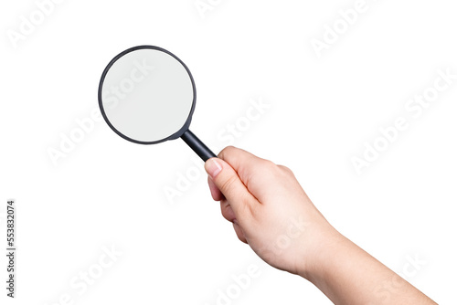 female hand holding magnifier