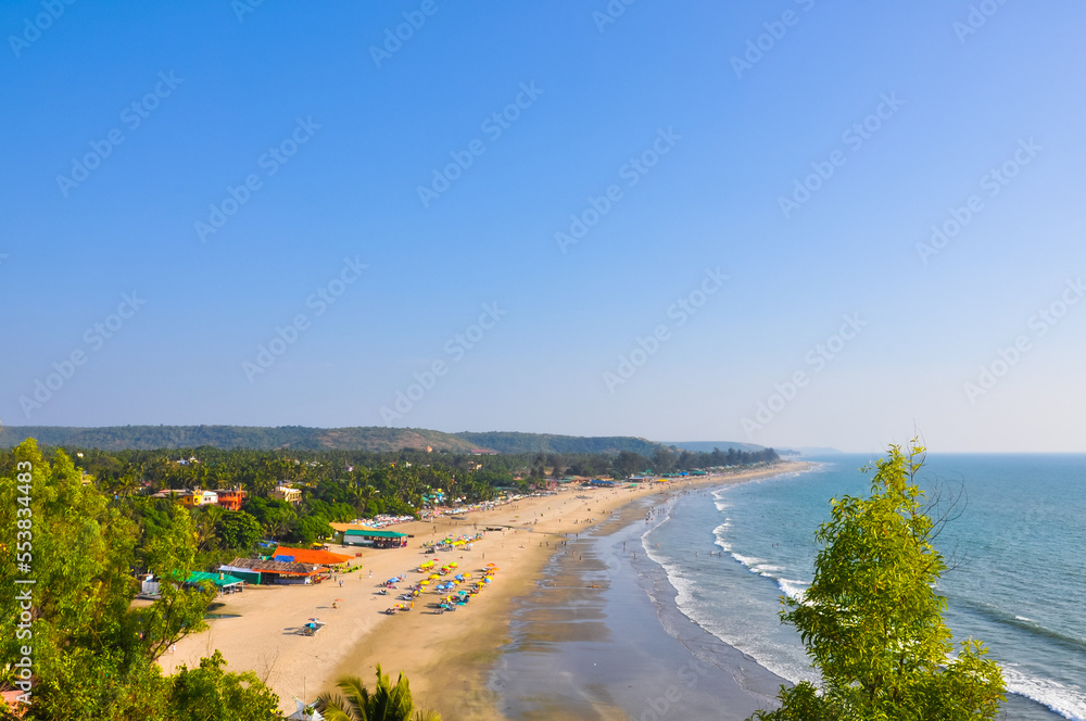 Delightful landscape overlooking the sea and a rest area for tourists in Arambol, Goa, India