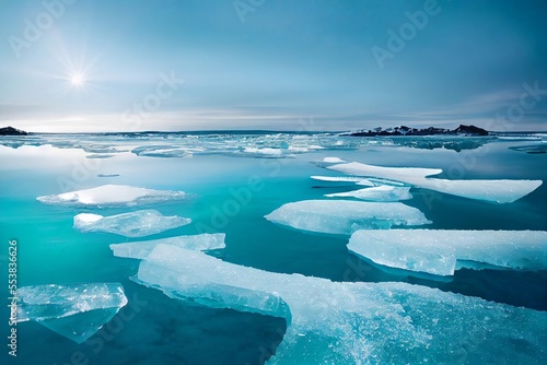 Antarctic ocean, iceberg landscape, turquoise water, synny day