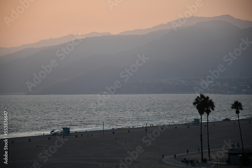 Santa Monica Beach in California at sunset