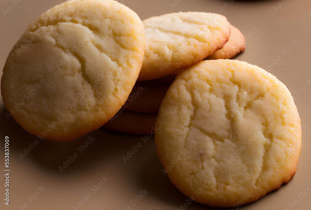 Realistic illustration of almond cookies, sweet baked food, generative ai Realistic illustration of almond cookies, sweet baked food, generative ai