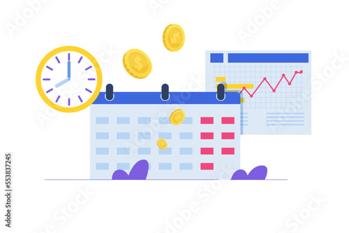 Payday loans monthly salary online, calendar money concept. Vector illustration.