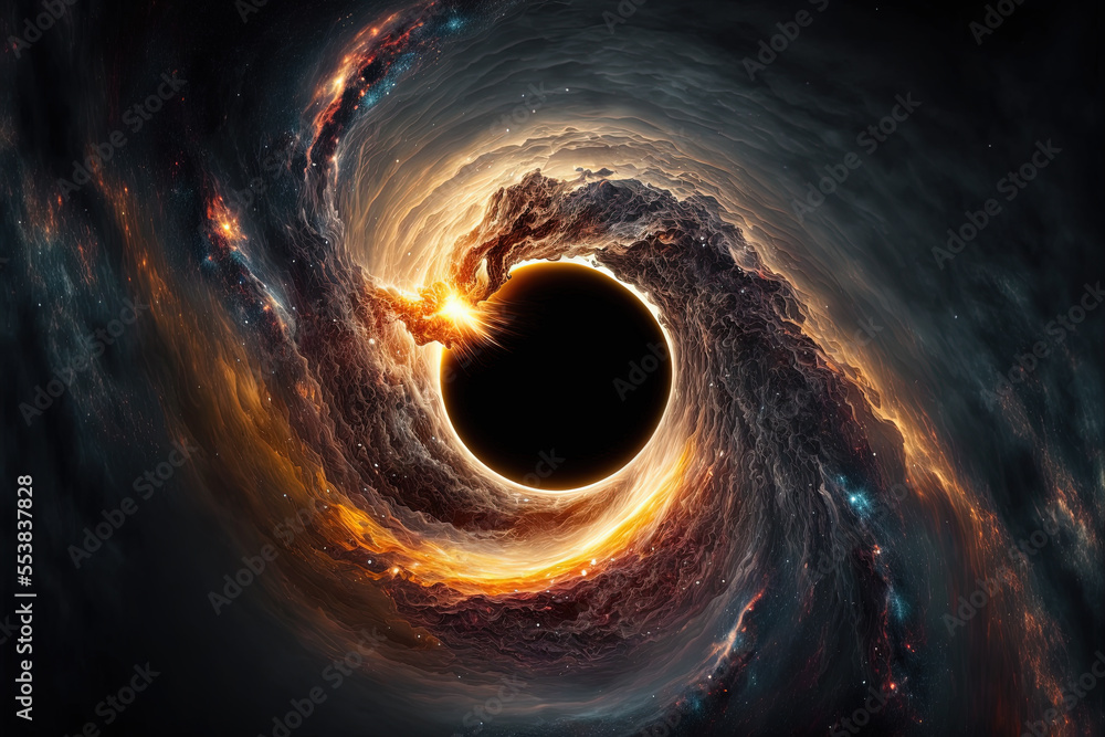 Black hole in outer space. Colorful abstract space background. Sci-fi illustration. Generative AI - obrazy, fototapety, plakaty 