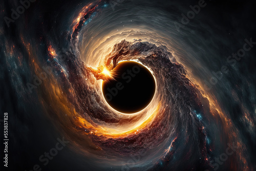 Black hole in outer space. Colorful abstract space background. Sci-fi illustration. Generative AI