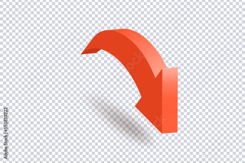 Abstract Curved Red Arrow. Market movements creative concept charts, infographics. Red curve arrow of trend on transparent. Trading stock news impulses. Realistic 3d vector design