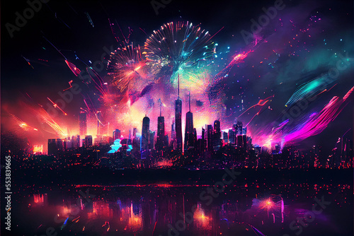 Fireworks of City Skyline New Year