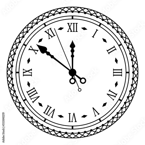 Wall clock face ornate vintage watchface with roman numerals black monochrome line vector