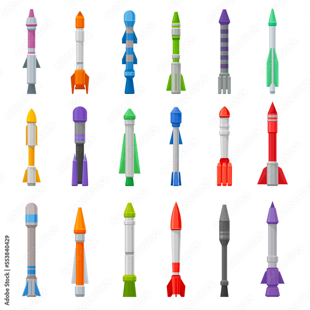 Missile as Guided Airborne Ranged Weapon Big Vector Set Missile as Guided Airborne Ranged Weapon Big Vector Set
