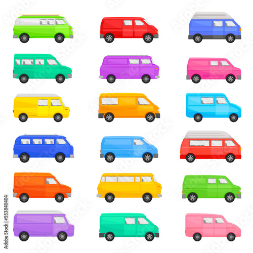 Colorful Minivan as Multi-purpose Vehicle Side View Big Vector Set