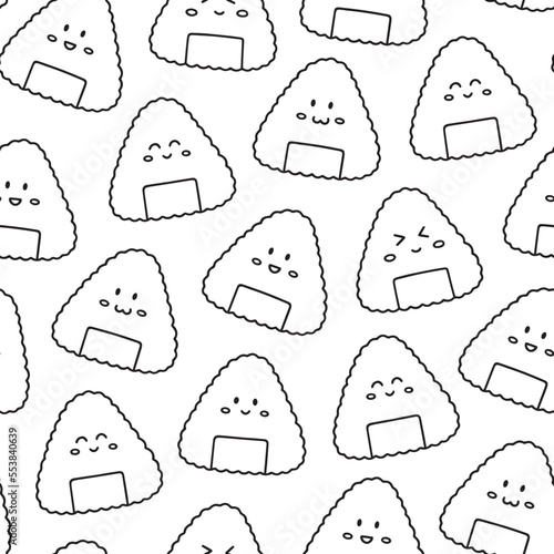 Seamless pattern of onigiri doodle. Japanese food in sketch style. Asian cuisine. Hand drawn vector illustration