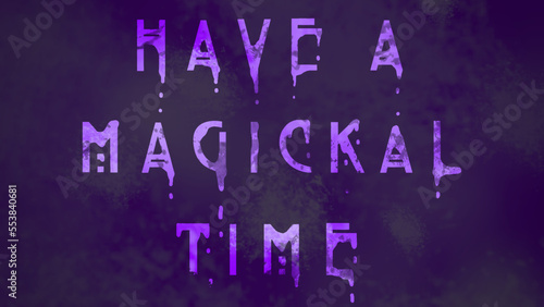 Witchcore Style Greeting with Melting Effect against Purple Grunge Backdrop