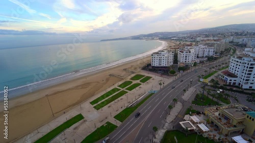 Real time footage of a panoramic view over the city center of Tanger in Morocco