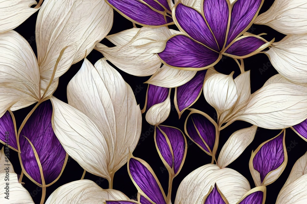 lily iris petals framed in gold for print design, curtains, duvet covers, wallpaper, paper packaging, textile. Generative AI lily iris petals framed in gold for print design, curtains, duvet covers, wallpaper, paper packaging, textile. Generative AI