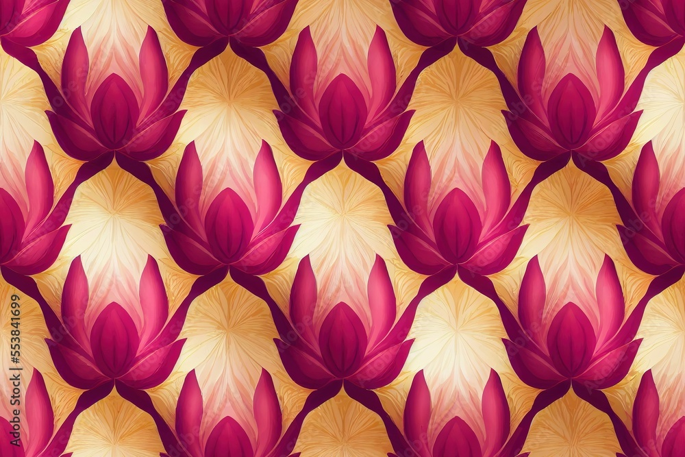 lotus decorative floral pattern. repeat pattern for wallpaper, paper packaging, textile, curtains, duvet covers, print design, wedding invitations. Generative AI (100)