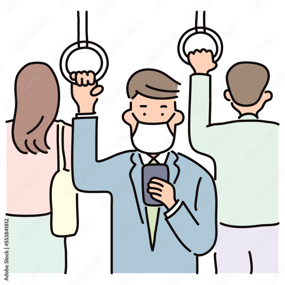 ビジネス_人物_男性_スーツ_電車でスマホを見る