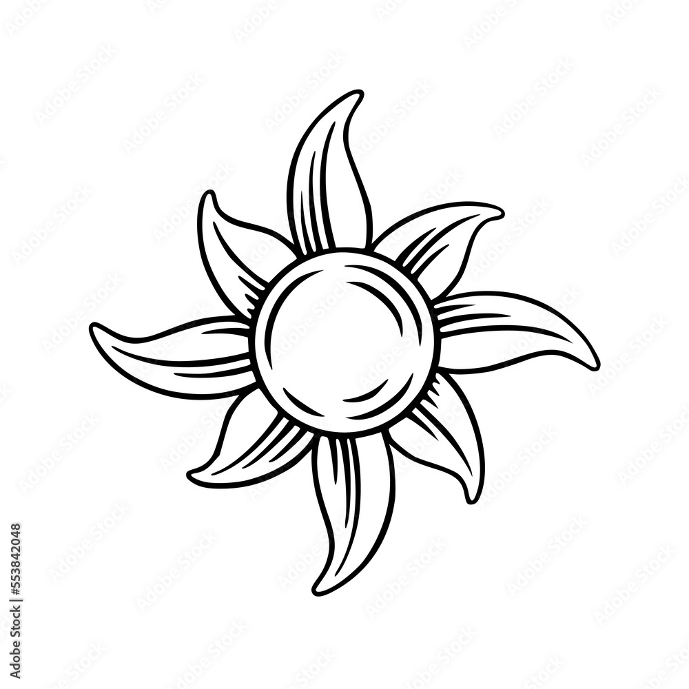 Tarot sun engraved element. Spiritual tarot sun. Vector illustration isolated in white background Tarot sun engraved element. Spiritual tarot sun. Vector illustration isolated in white background
