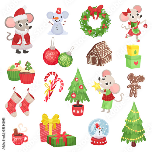 Festive New Year and Christmas Holiday Attribute Big Vector Set