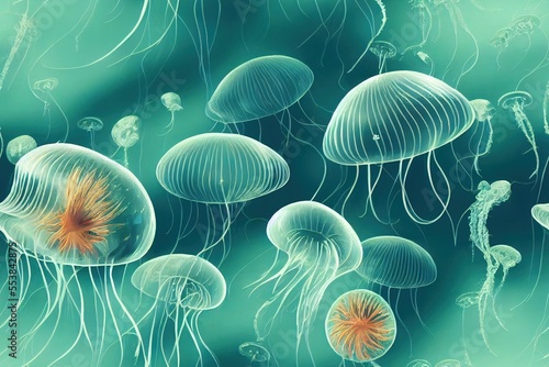 Jellyfish marine pattern. Generative AI