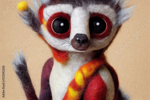 sweet and cute lemur felted from colorful felt © MUNUGet Ewa