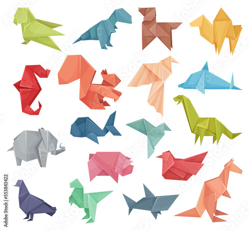 Japanese Origami Folded Paper Figure Big Vector Set