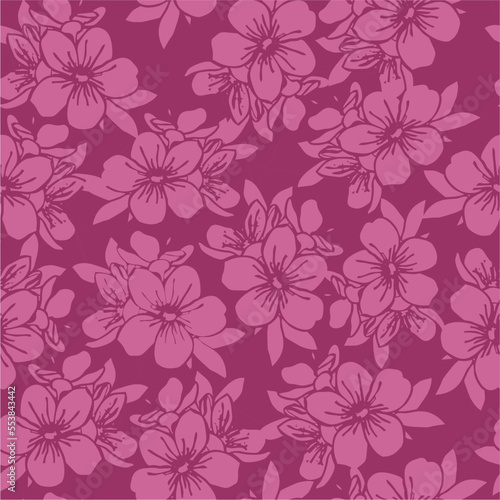 seamless pattern of pink silhouettes of flowers on a purple background, texture, design