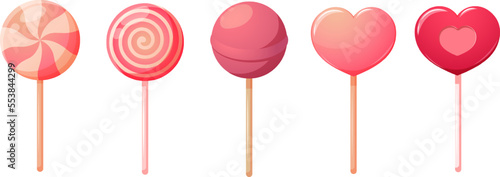 Set of festive Valentine's Day lollipops in pink and white