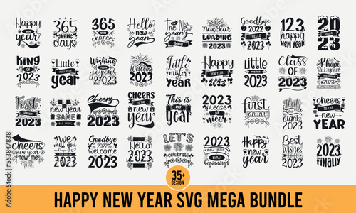 New year svg bundle, happy new year svg quotes, new year typography t-shirt design, SVG cut files