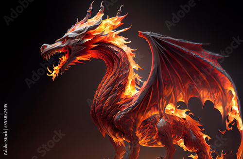 Fire Dragon, Mythological creature, fantasy art. Generative AI