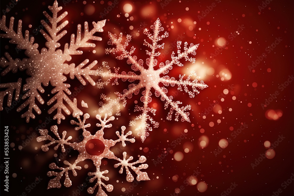 Fototapeta premium Snowflakes on Red Christmas Background Generative AI