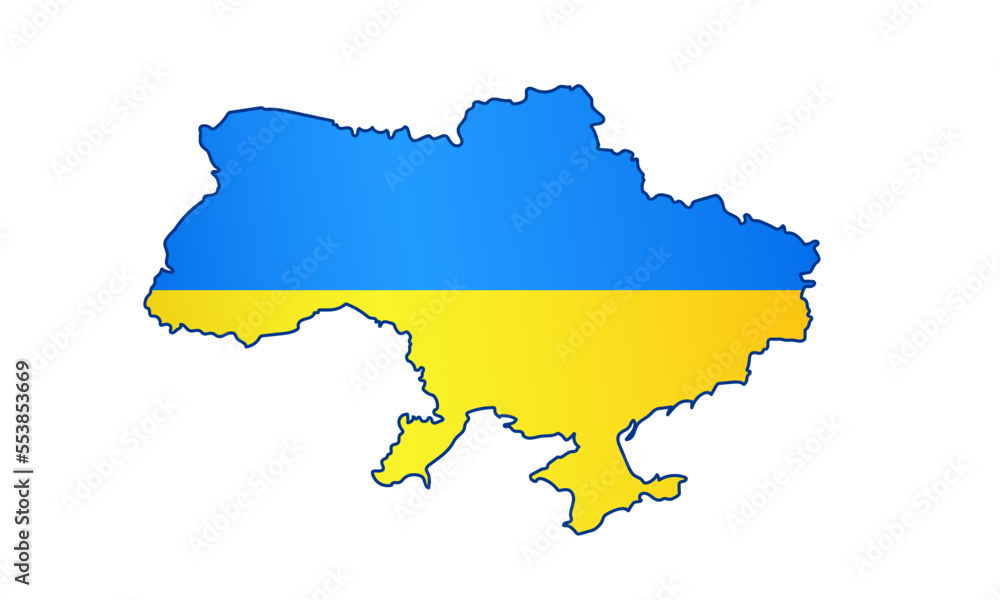 Vector patriotic Ukraine silhouette. National Ukraine flag in map shape. Freedom democracy country political banner. Kiev sign isolated on white background