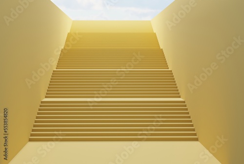 Stairs with exit at the top. The concept of achieving success after climbing  business and finance  social issues. 3D render  3D illustration.