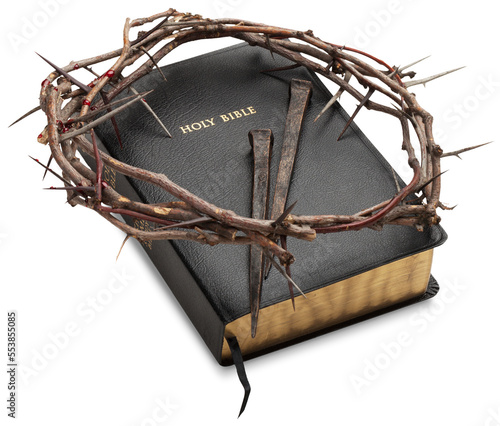 Crown Of Thorns with  metal nails and Christ bible