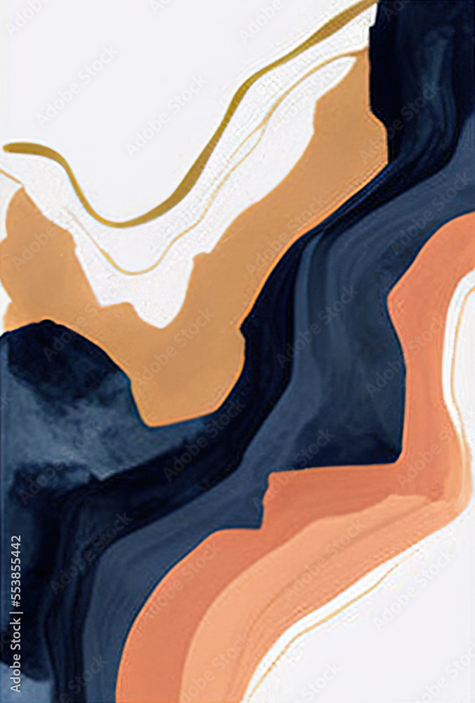 abstract watercolor background art, navy blue, peach, pink, rose gold