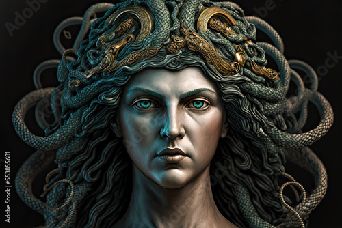 Medusa, Greek mythology, portrait. Generative AI