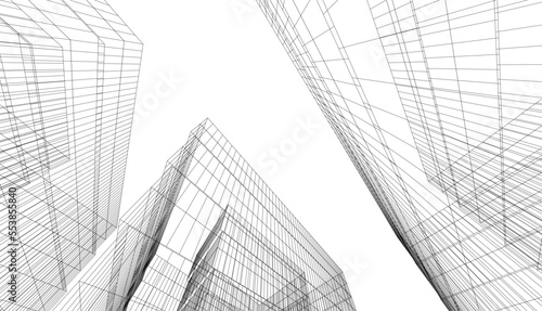Fotografiet Modern building architecture 3d illustration
