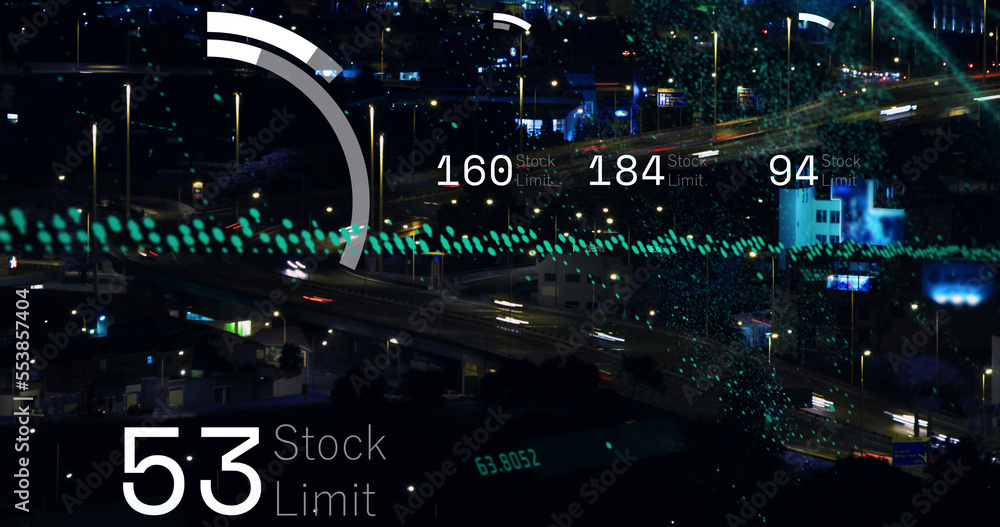 Fototapeta premium Image of confetti with scope and over doctor practicing graph